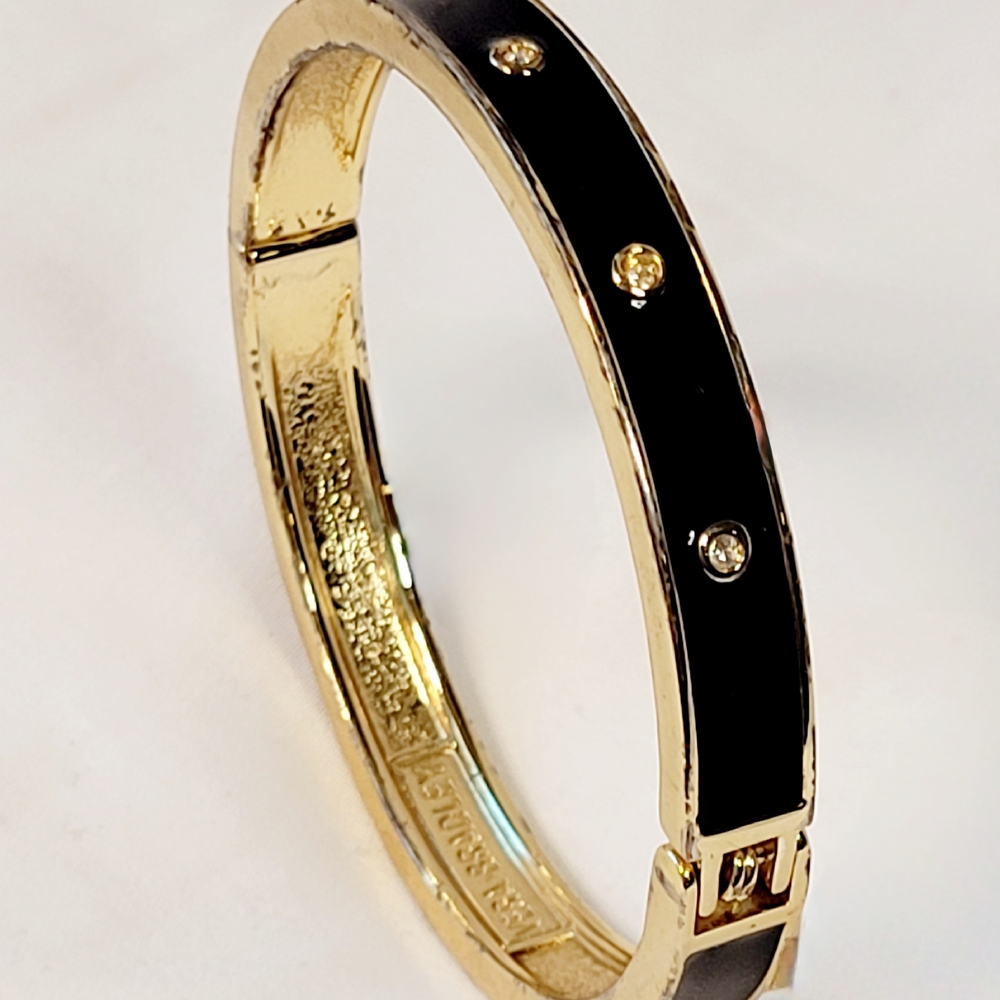 Vera Bradley Gold Black Rhinestone  Enamel Bangle Bracelet - Picture 2 of 5